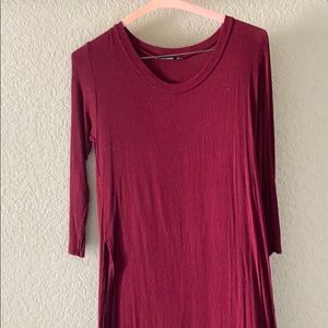 Long maroon dress with long slit